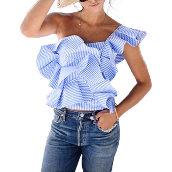 One Shoulder Ruffle Top - Picture 2 of 8